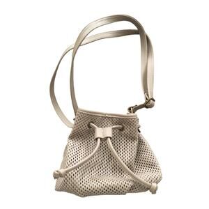 Faux Leather Purse Drawstring Mesh Madden NYC Small Tan Beige Adjustable Strap